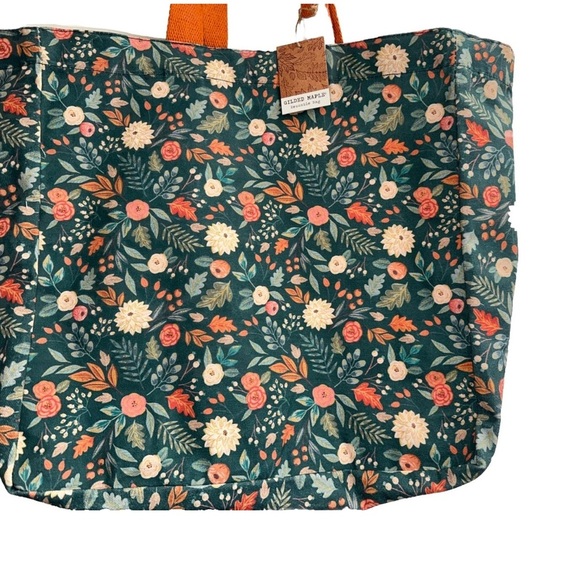 Floral Tote Bag with Orange Handles - Picture 15 of 15